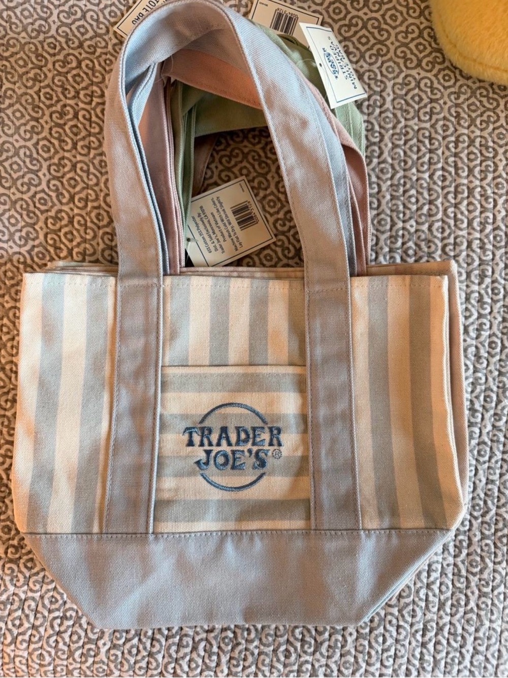 Trader Joe's Beige & Cream Striped Canvas Tote